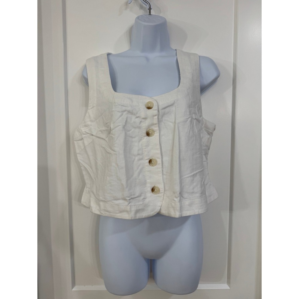 LINEN SQUARE-NECK CROPPED TANK size 12